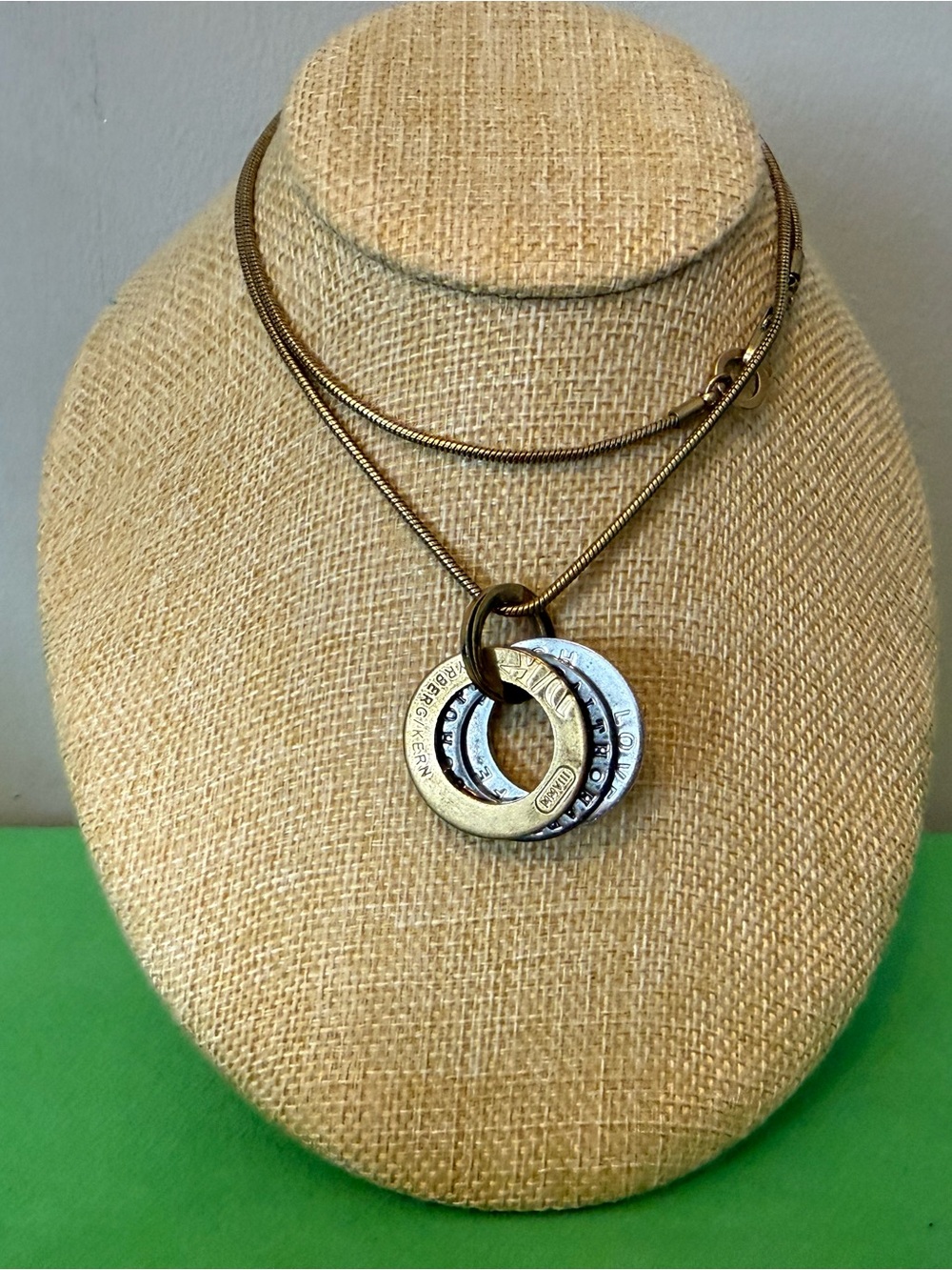 Dyrberg Kern Mixed Metal Double Ring Pendant Necklace - Vintage-Inspired